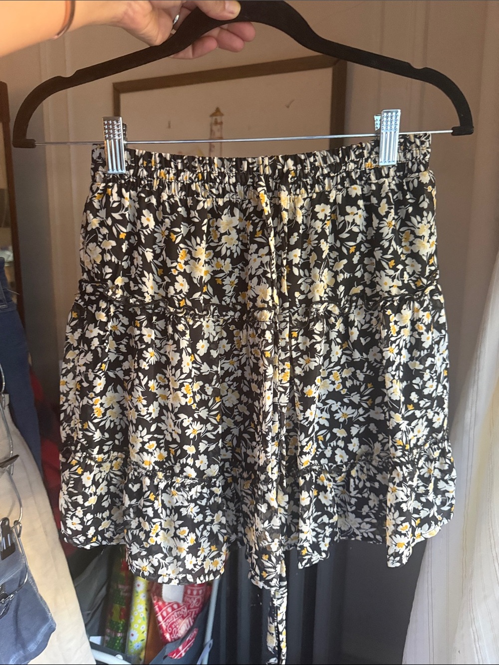 Sienna Sky Black Mini Skirt with White & Yellow Floral Print